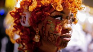 A woman attends a demonstration in New York on Thursday to express solidarity with Palestinians in Gaza.