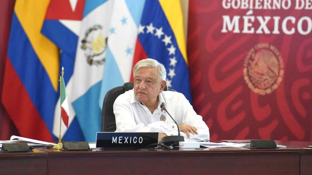 Mexico's President Andres Manuel Lopez Obrador listens during a summit of leaders from Latin America and the Caribbean in the southern city of Palenque looking to broker accords to curb a recent jump in migrants bound for the U.S. border, in Palenque, Mexico in this handout picture distributed to Reuters on October 22, 2023.