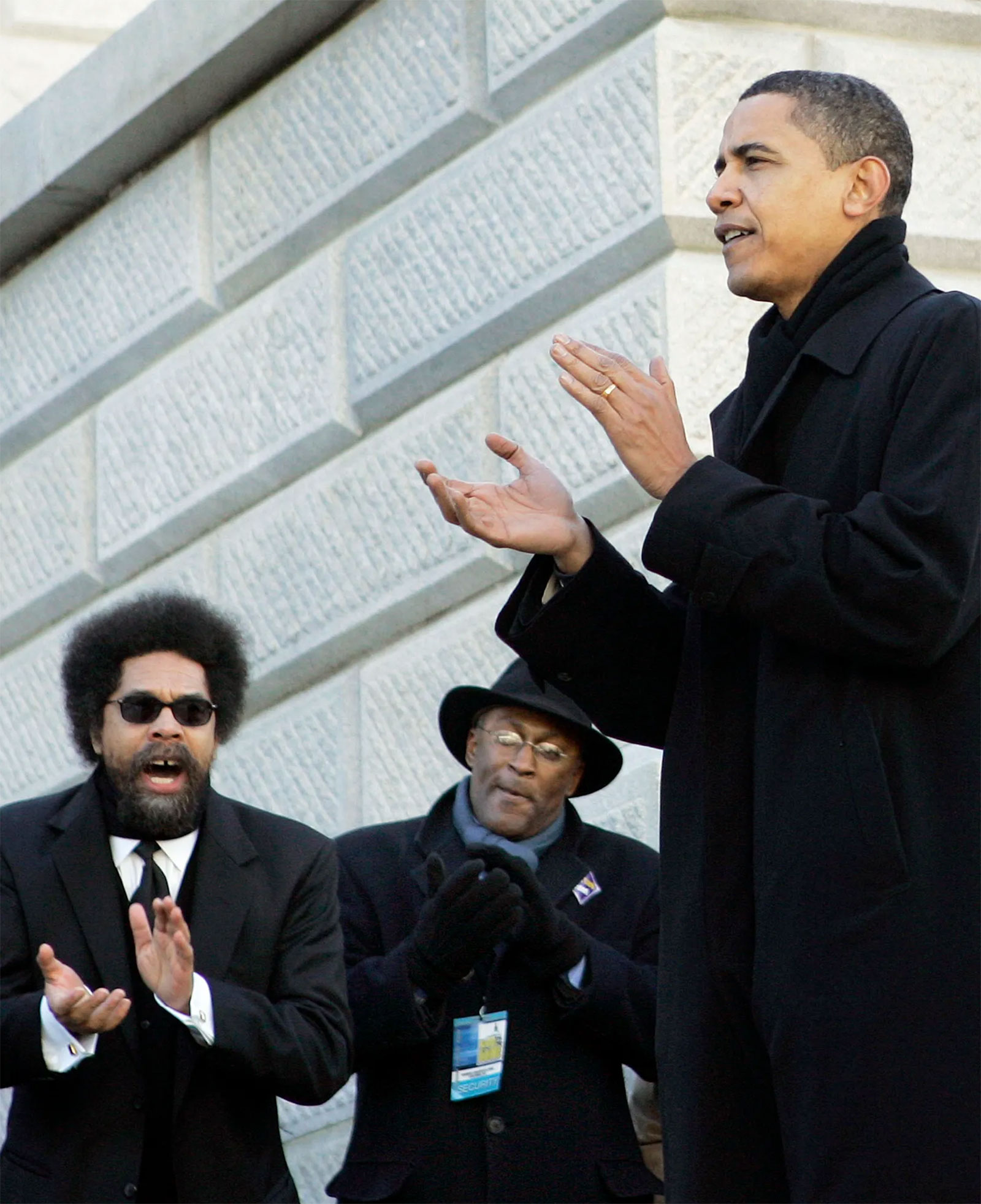 January 21, 2008: Applauding Barack Obama at a Martin Luther King Jr. Day rally in Columbia, South Carolina.