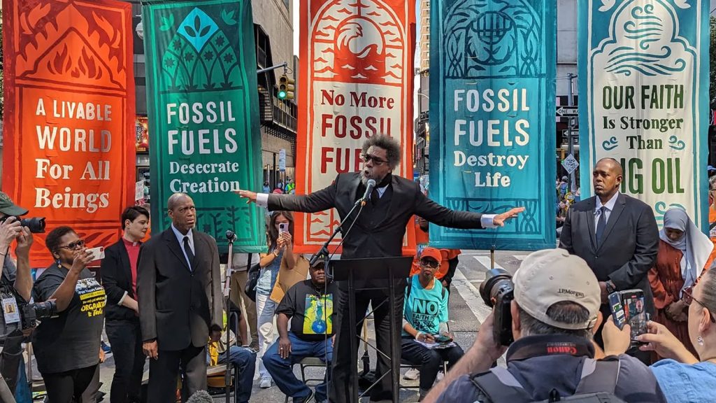 September 19, 2023: Speaking at a march for the Global Fight to End Fossil Fuels in New York. Photo: Courtesy of Dr. Cornel West