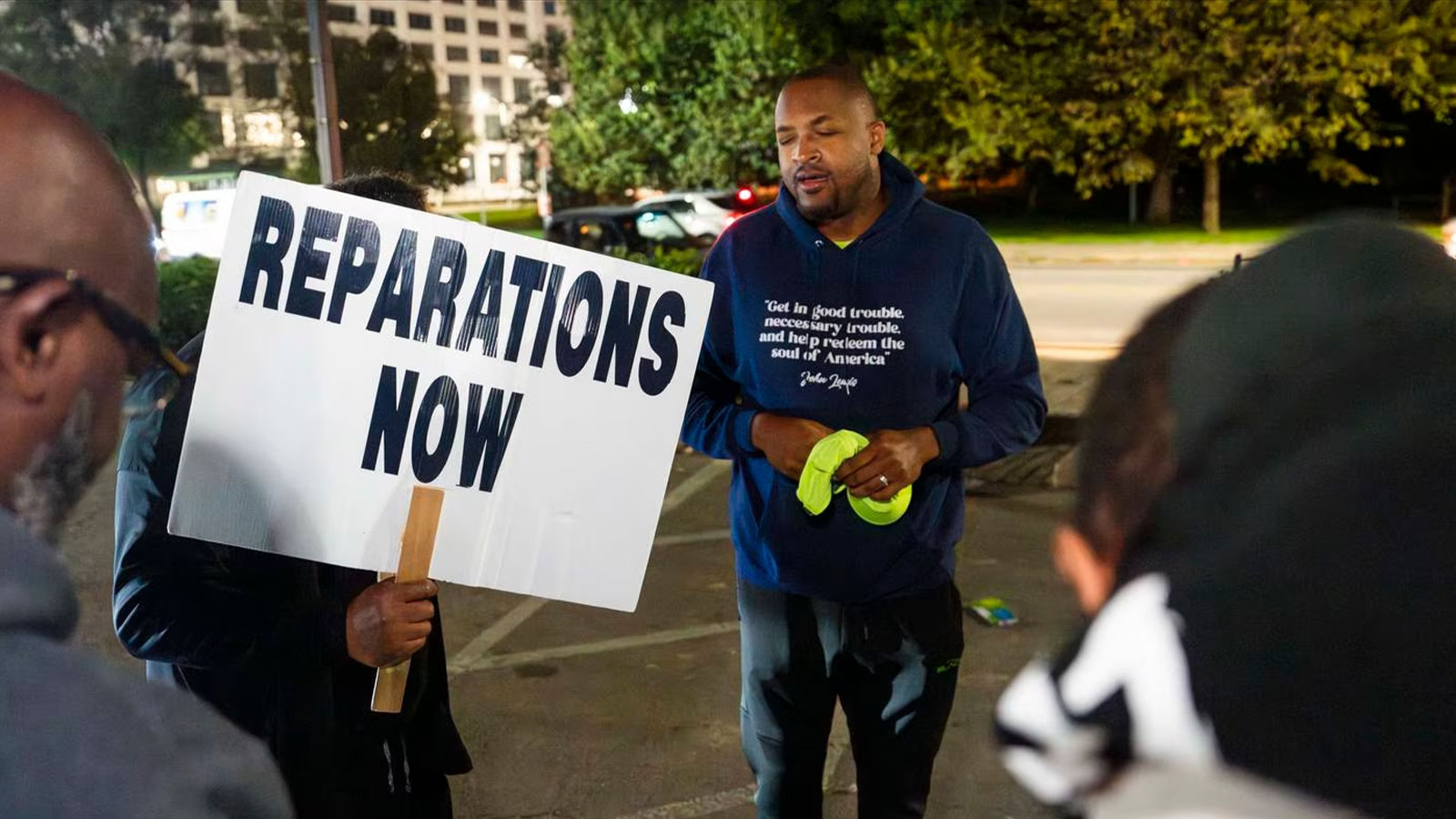 Pastor Robert Turner of Empowerment Temple begins his monthly walk from Baltimore to the White House to raise awareness for reparations on Oct. 9, 2023.