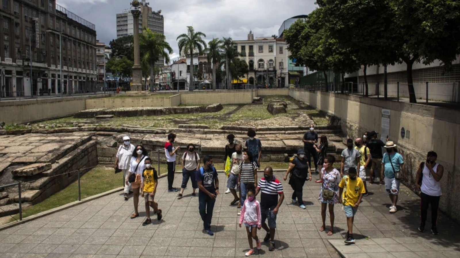 People visit the archeological site Valongo Wharf, the main port of entry for enslaved Africans to Brazil and the Americas, in Rio de Janeiro, Brazil, Nov. 13, 2021. 