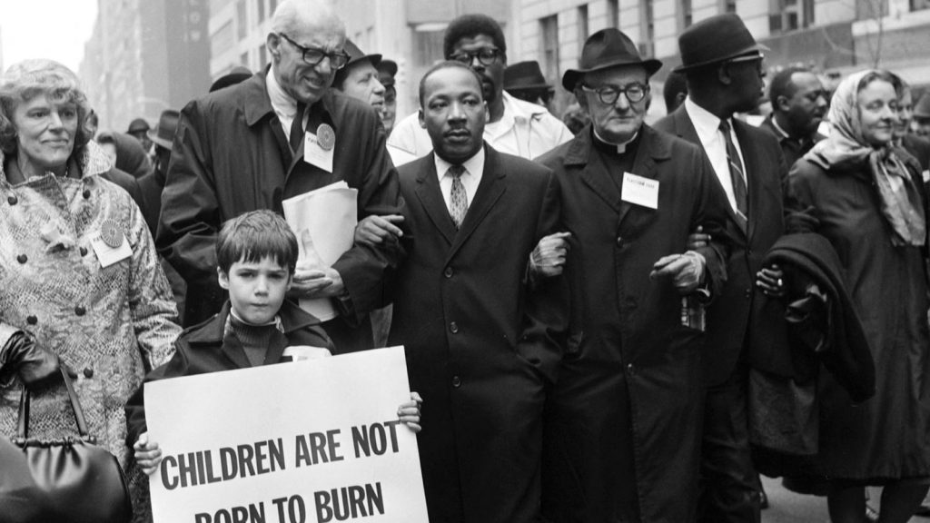 Civil rights leader Martin Luther King Jr., center, leads an anti-Vietnam War demonstration on March 16, 1967, in New York City.