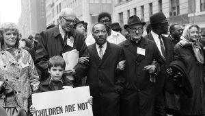 Civil rights leader Martin Luther King Jr., center, leads an anti-Vietnam War demonstration on March 16, 1967, in New York City.
