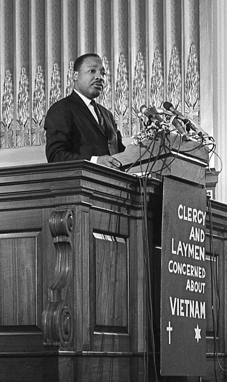 Martin Luther King Jr. speaks at an anti-Vietnam War demonstration on Feb. 6, 1968, in Washington, D.C. 