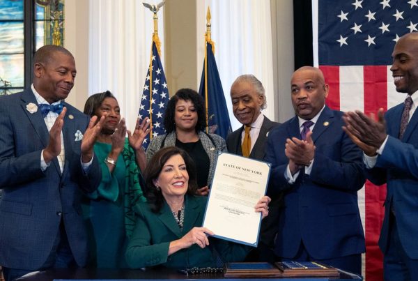 New York Gov. Kathy Hochul after she signed the bill in Albany, December 2023