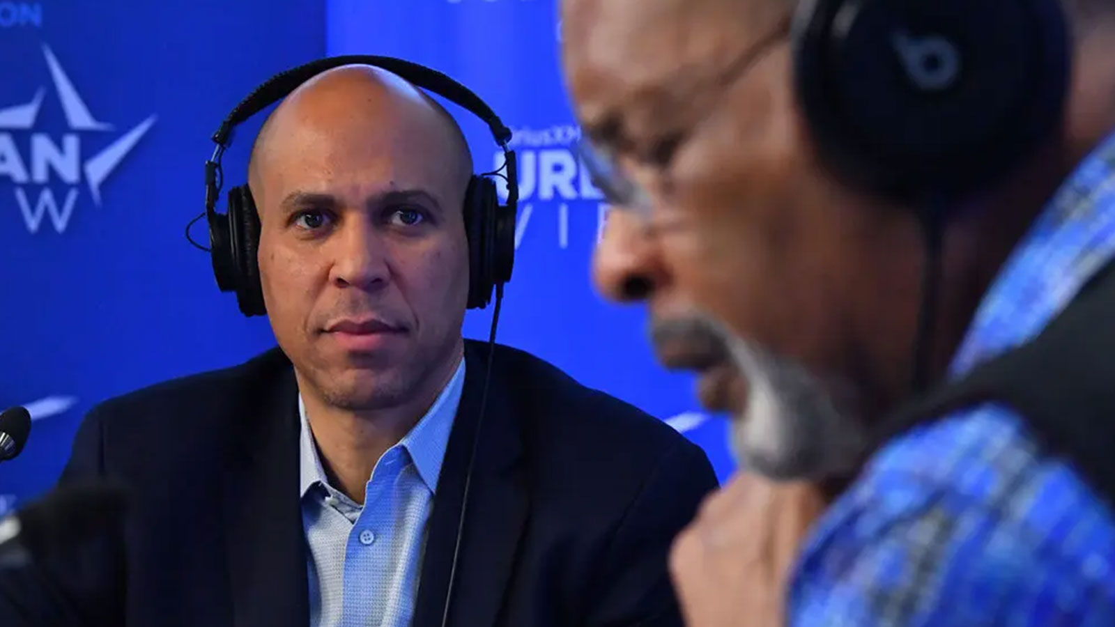 Senator Cory Booker of New Jersey in 2020 during an interview with Mr. Madison. Other recent guests included Vice President Kamala Harris and Representative Nancy Pelosi of California when she was speaker of the House. 