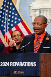 Assemblymember Reggie Jones-Sawyer discusses his bill, which issues a formal apology for human rights violations and crimes against humanity on African slaves and their descendants, Feb. 20.