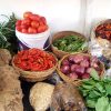 Traditional West African foods such as yams, tomatoes, onions, melons, pepper, pumpkin leaves, okra, palm kernel, crayfish, and stockfish. Bukky658, Wikimedia Commons
