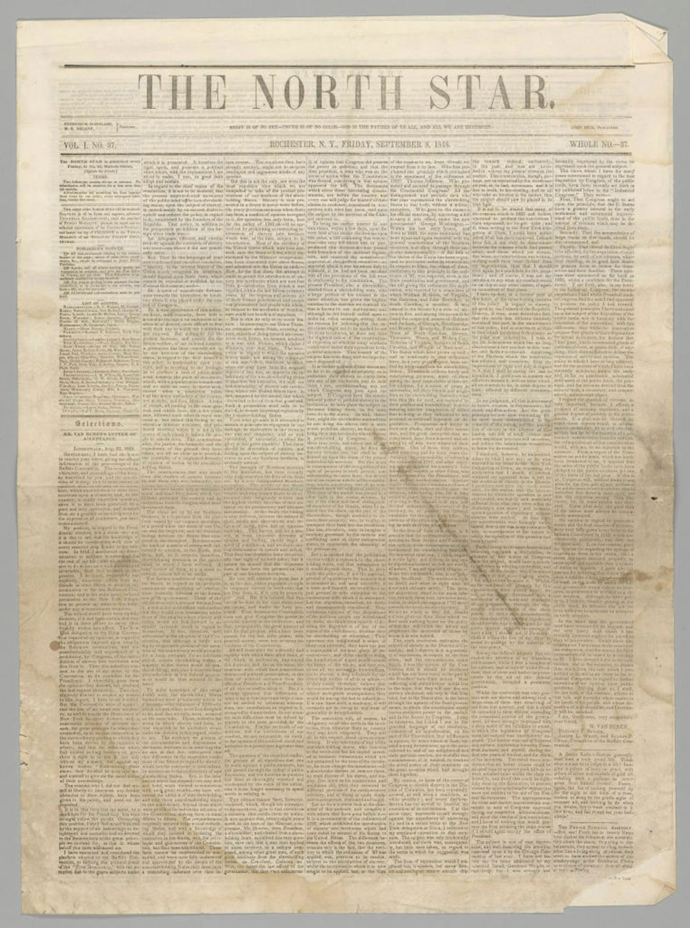 The Sept. 8, 1848, issue of the North Star, the antislavery newspaper published by Frederick Douglass. Heritage Art/Heritage Images via Getty Images