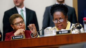 Rep. Sheila Jackson Lee, D-Texas, right, speaks during a hearing about reparation for the descendants of slaves before the House Judiciary Subcommittee on the Constitution, Civil Rights and Civil Liberties, at the Capitol on June 19, 2019.