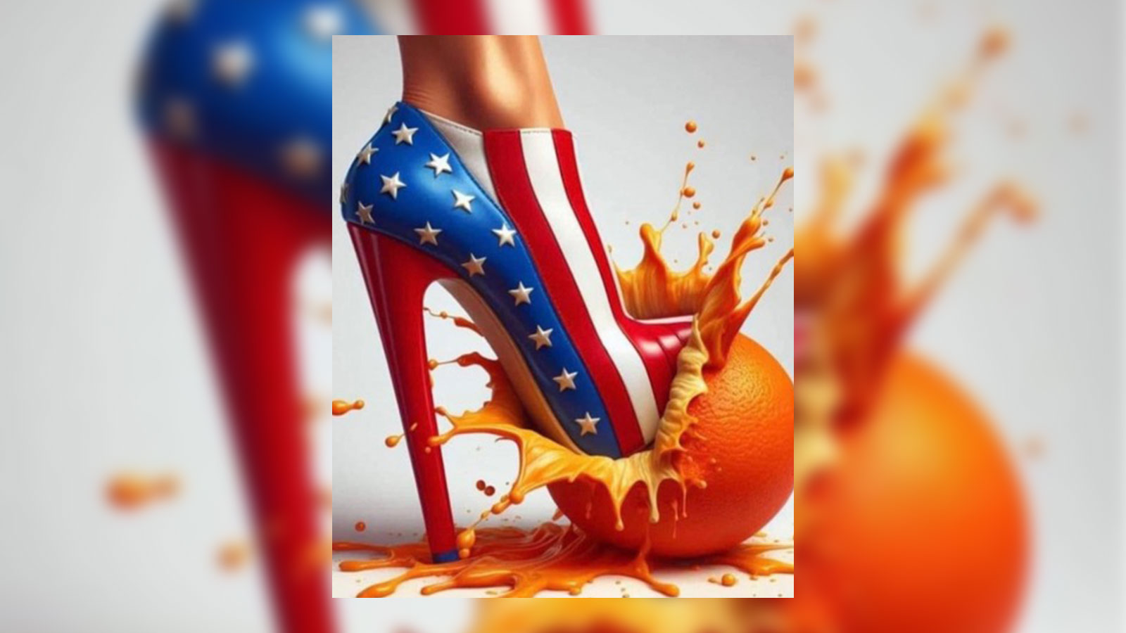 Kamala Harris (Shoe) crushing Donald Trump (Orange) meme