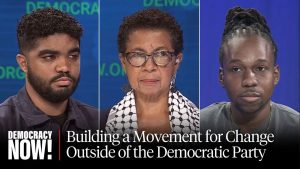 Maurice Mitchell, national director for the Working Families Party, and Mohammed Khader, manager of policy and advocacy campaigns at the US Campaign for Palestinian Rights — and with historian and activist Barbara Ransby.