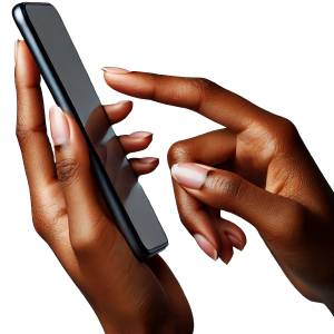 Close up of woman's hands holding smartphone (By Kyle P. Pennerman, in combination with GenAI)