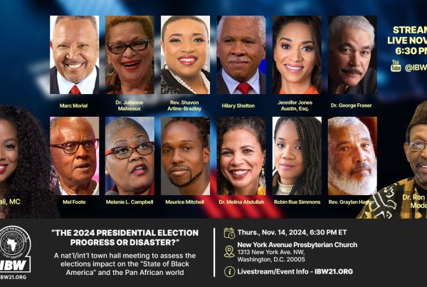 Thursday, November 14, 2024 — A nat’l/int’l town hall meeting to assess the elections impact on the “State of Black America” and the Pan African world.