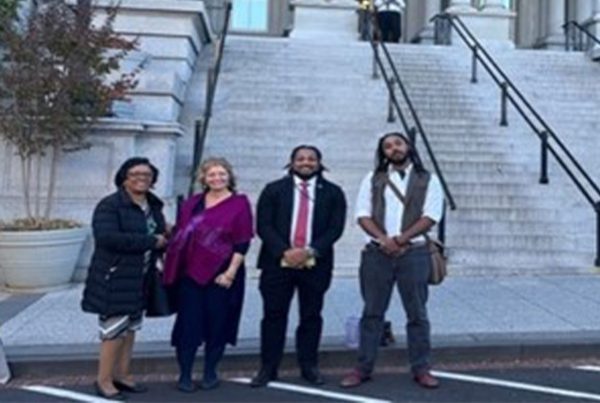 Organizers & Facilitators Organize Peace Circle at Old Executive Office Building for DC and Maryland High School Students with Greg Jackson, Deputy Director, White House Office of Gun Violence Prevention. (Left to Right) Organizers/Facilitators of Peace Circle: Dr. Stephanie Myers, National Co-Chair, Black Women for Positive Change, Debra Budiani-Saberi, Peace Circle Facilitator; Greg Jackson, deputy director, White House office of Gun Violence Prevention and Jamal Jones, Peace Circle Facilitator.