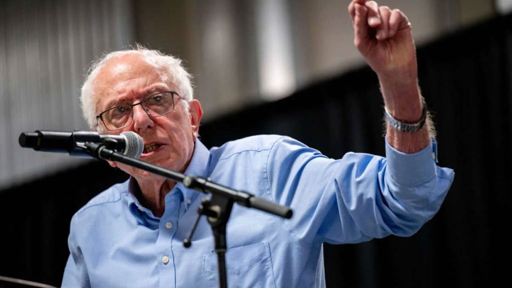 Sen. Bernie Sanders speaks to attendees during a "Our Fight, Our Future" rally at The Millennium bowling alley on October 2, 2024, in Austin, Texas.