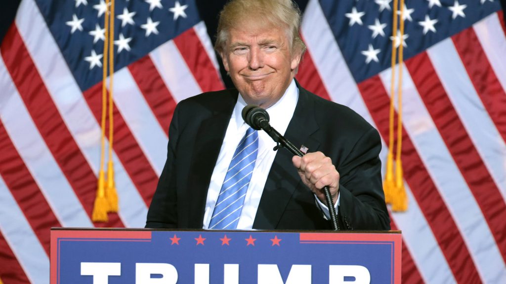 Donald Trump speaking to supporters at an immigration policy speech at the Phoenix Convention Center in Phoenix, Arizona.