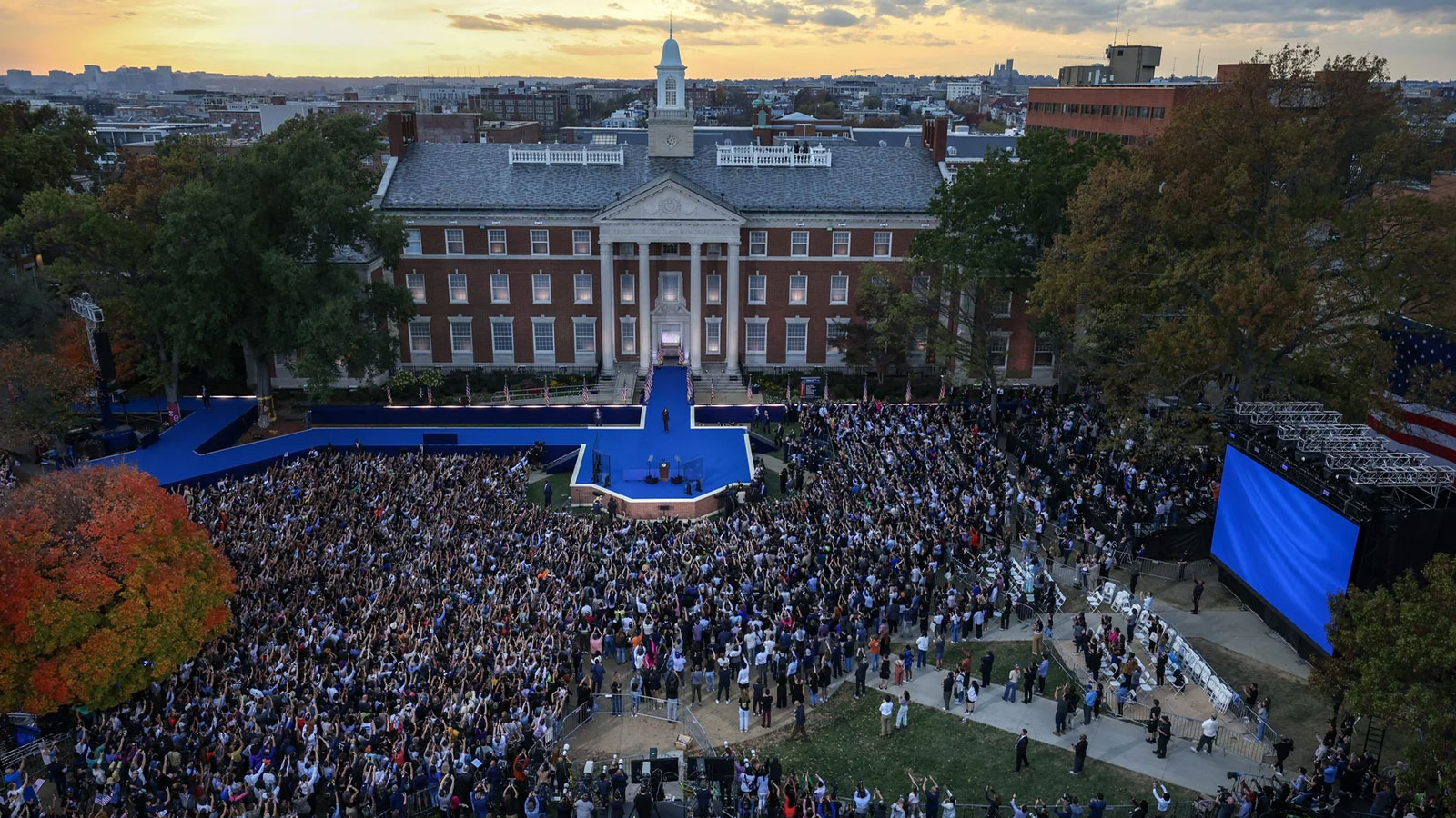 US Vice President Democratic presidential candidate Kamala Harris walks on stage as she arrive to deliver her concession speech at Howard University in Washington, DC, on November 6, 2024. Donald Trump won a sweeping victory on November 6, 2024 in the US presidential election, defeating Kamala Harris to complete an astonishing political comeback that sent shock waves around the world.