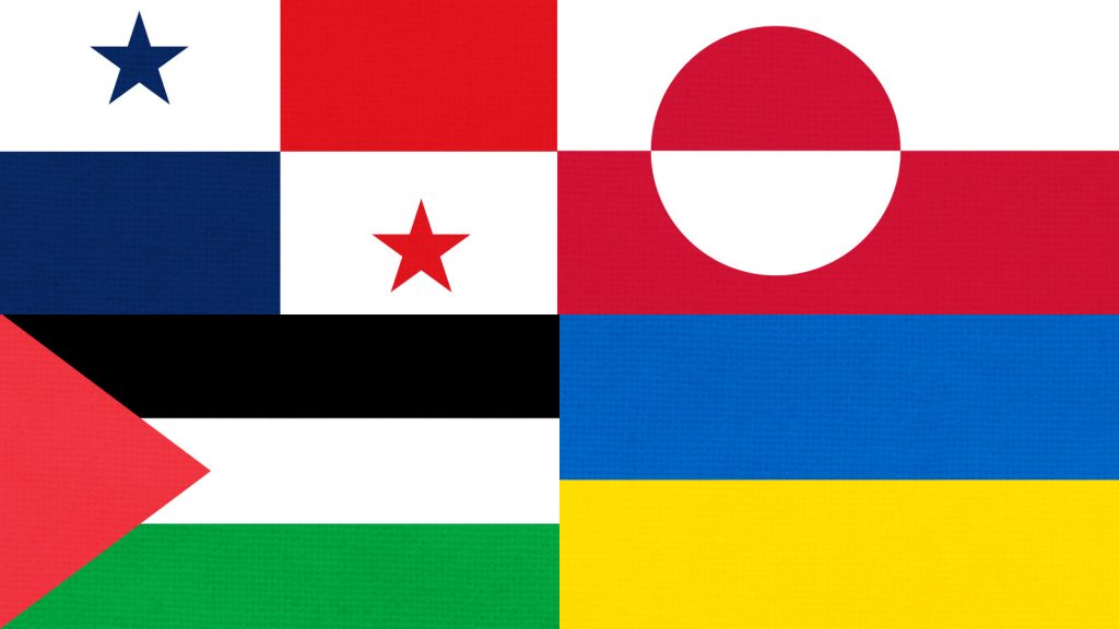 Flags of Panama, Greenland, Palestine, Ukraine