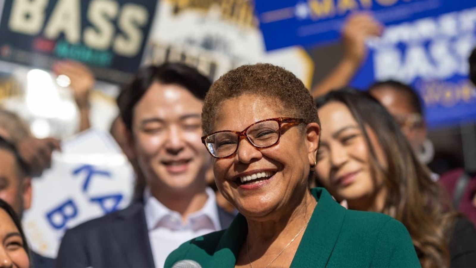 Los Angeles Mayor-elect Karen Bass addresses a news conference after her L.A. mayoral election win on November 17, 2022 in Los Angeles, California