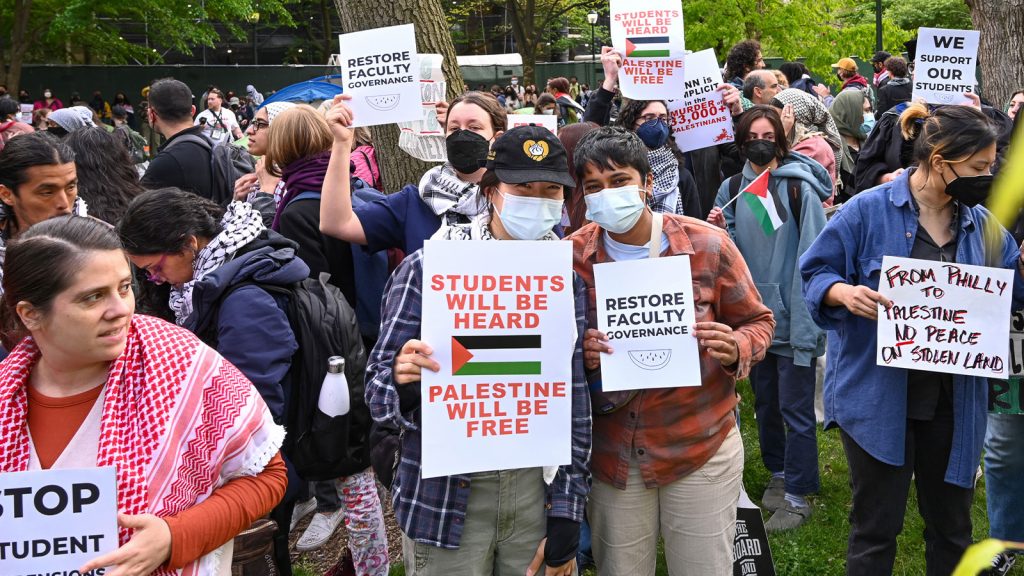 Hundreds of Temple, Drexel and UPenn students marched in solidarity with Palestine to UPenn's campus on April 25, where professors walked out of classes. Students also set up tents in solidarity with the Columbia University student encampment (Photo by Joe Piette, Flickr).