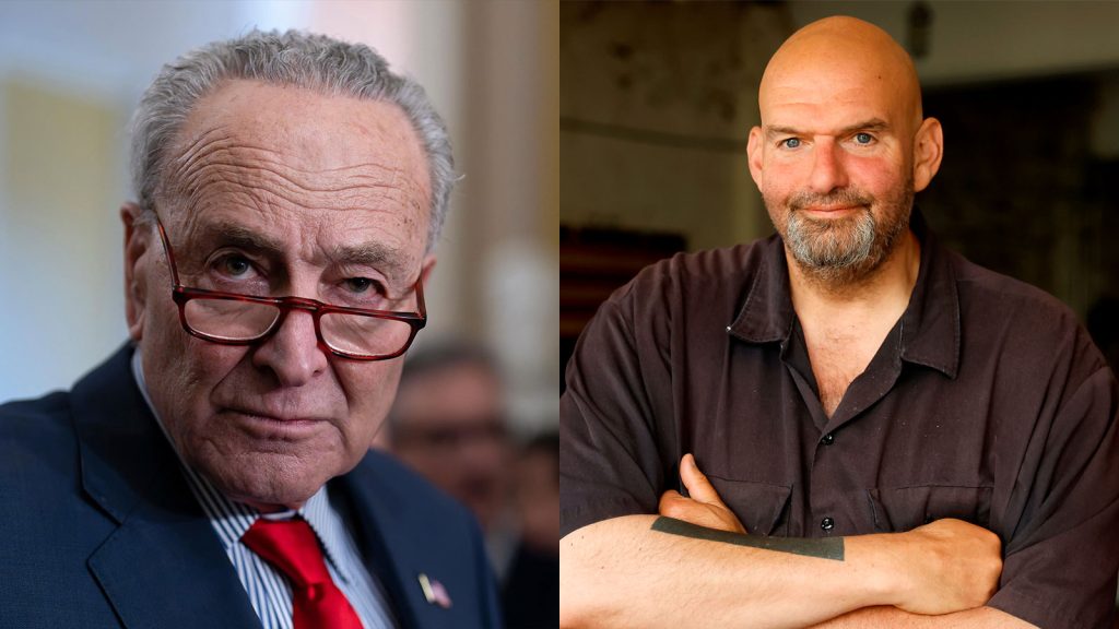 Sen. Chuck Schumer (left) and Sen. John Fetterman (right).