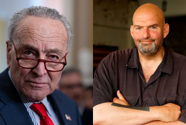 Sen. Chuck Schumer (left) and Sen. John Fetterman (right).