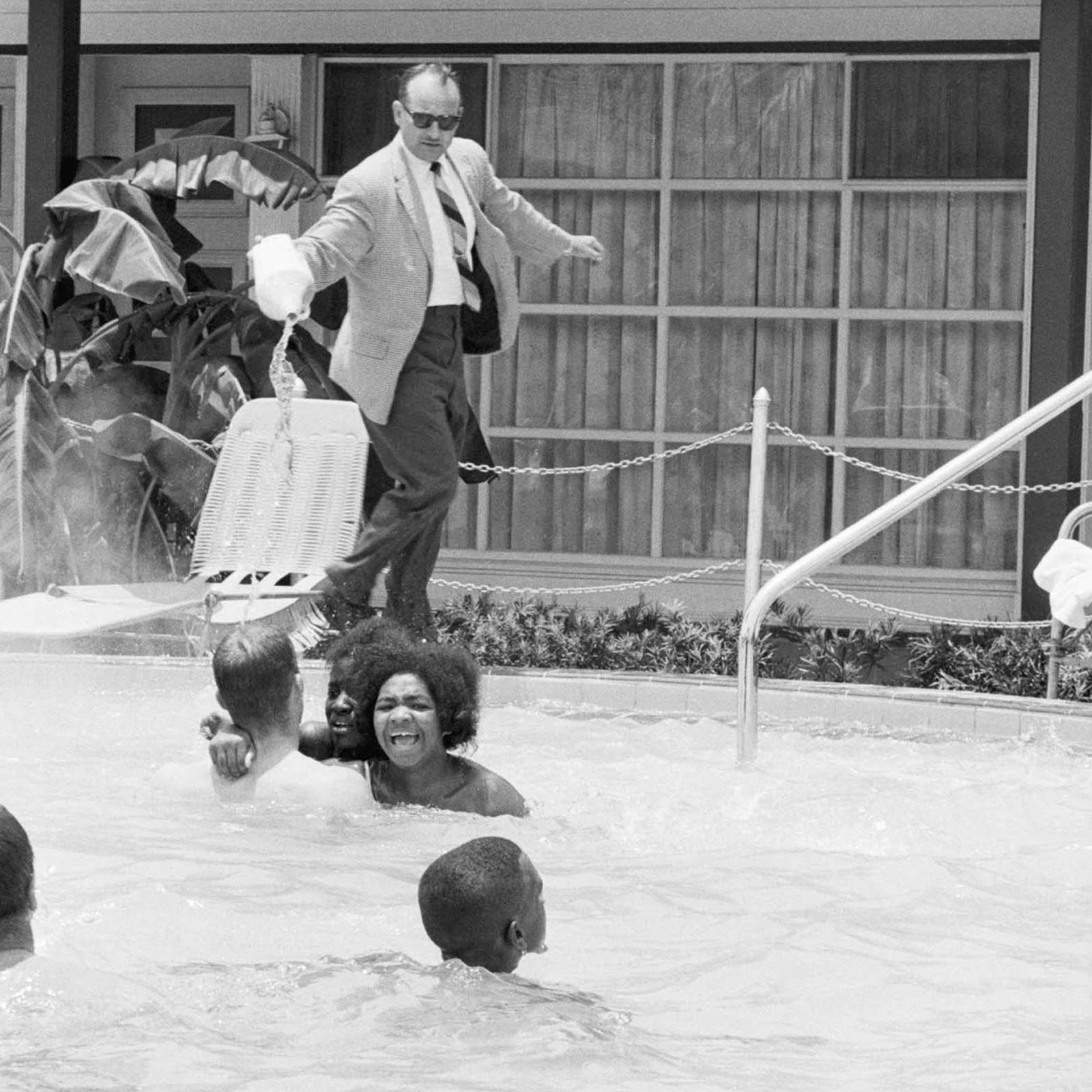 In June 1964, James Brock, the manager of the motel, was photographed pouring muriatic acid into the pool to get the protesters out.