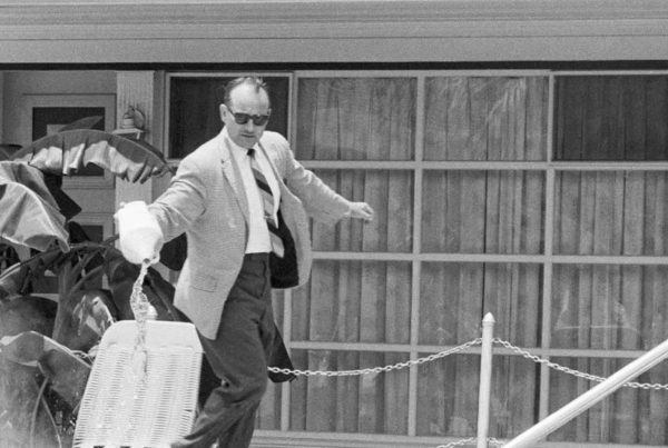 In June 1964, James Brock, the manager of the motel, was photographed pouring muriatic acid into the pool to get the protesters out.