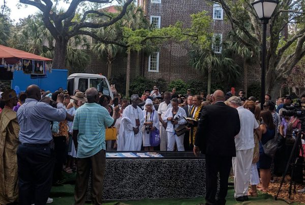 Community members and faith leaders gather for a reinterment ceremony of 36 African ancestors in Charleston, S.C., on May 4, 2019