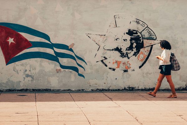 Contemporary Cuban street scene with public art.