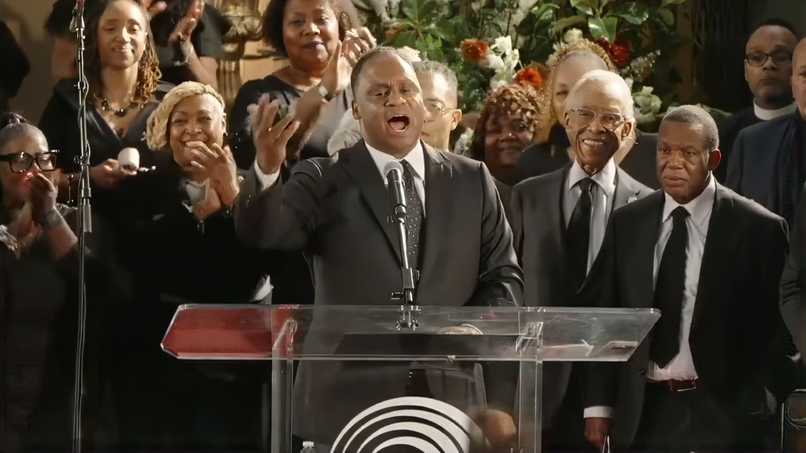 Congressman Jonathan Jackson speaks at the March 7, 2026 homegoing service, where the refrain “Rise, Jesse, Rise” emerged. (Screenshot via YouTube)