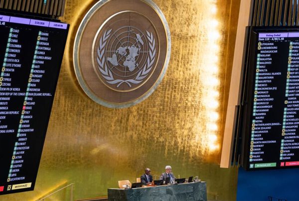 United Nations General Assembly vote on resolution addressing the transatlantic slave trade.