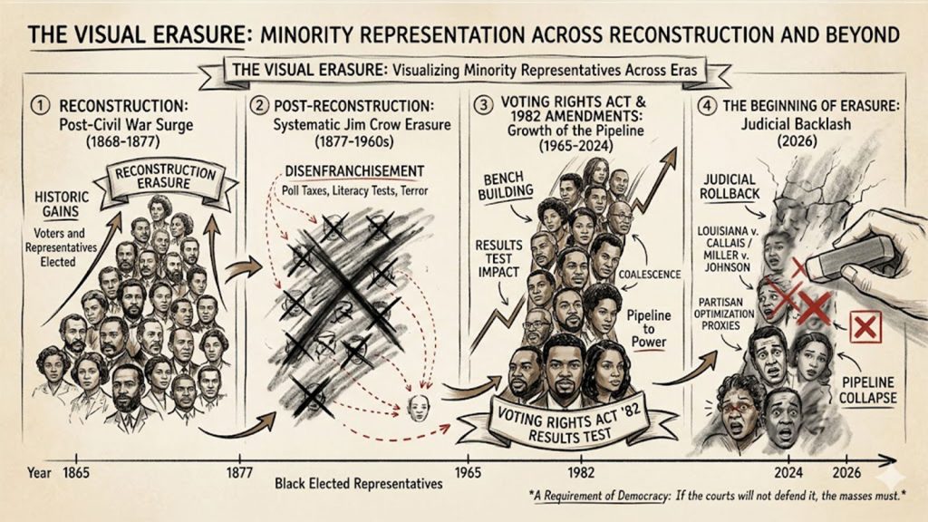 Erasure Graphic—The historical documentation and images featured in this analysis are drawn from the archives of the Southern Regional Council's (SRC) Voting Rights Programs, which was historically led by the author during the redistricting battles of the 1990s.
