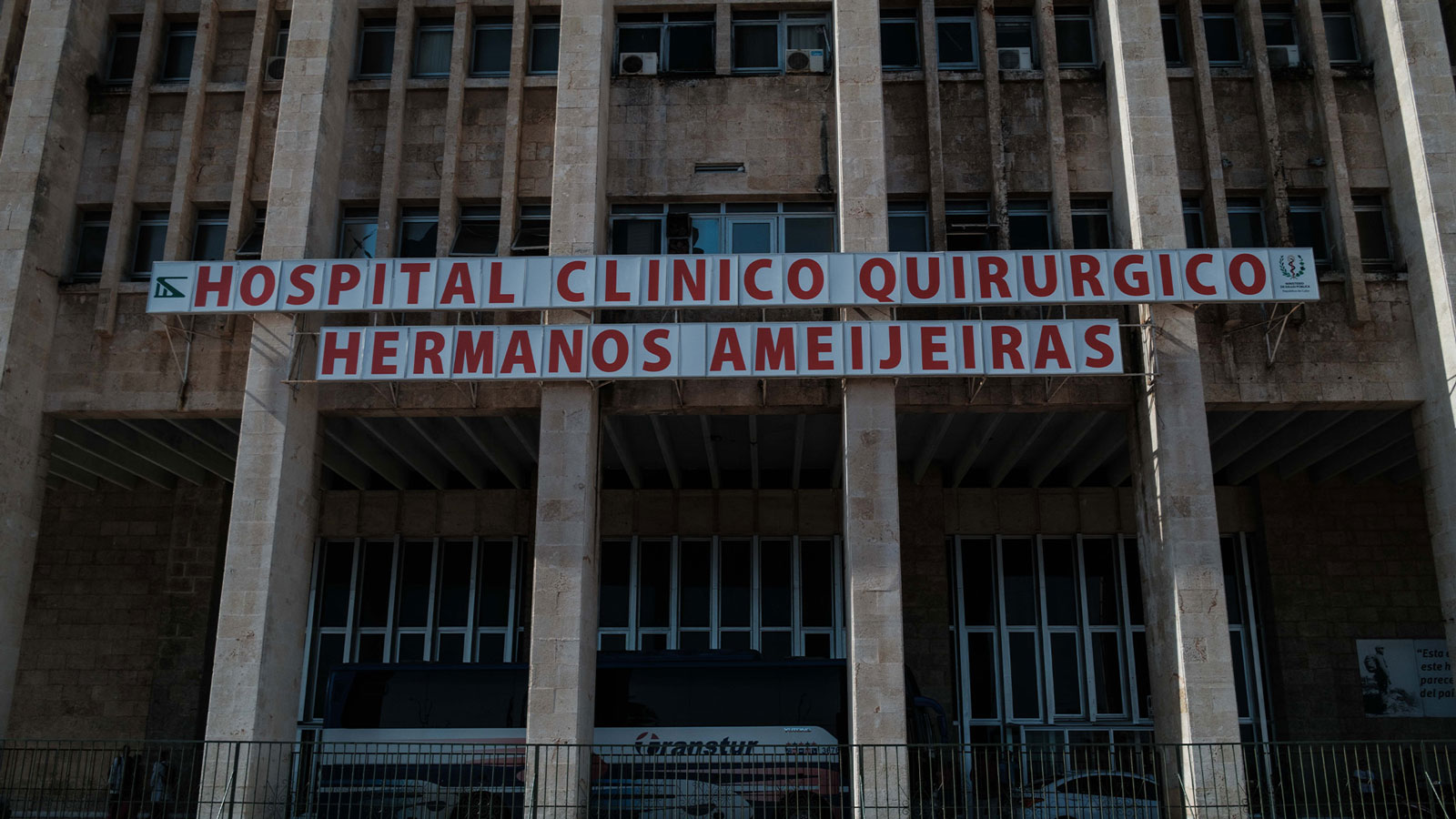 Exterior view of Hospital Clínico Quirúrgico Hermanos Ameijeiras in Havana, Cuba.