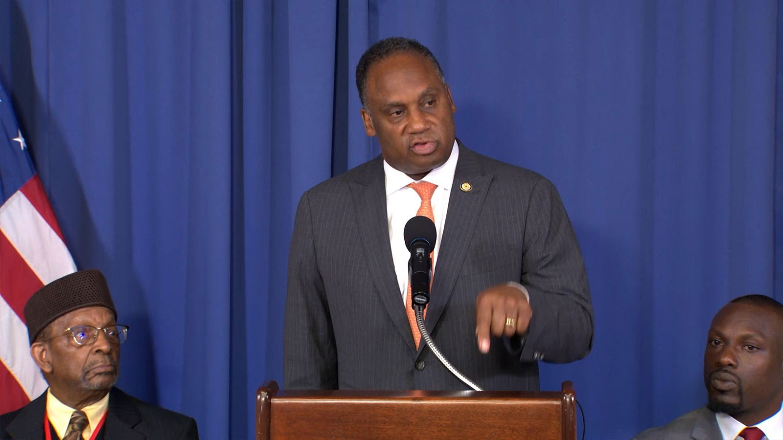 Congressman Jonathan Jackson speaks during the IBW/PAUD Cuba Delegation report back and press conference at the National Press Club.