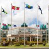 Flags outside the CARICOM Secretariat Headquarters in Georgetown, Guyana.
