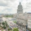 Aerial view of central Havana, Cuba, with El Capitolio and surrounding city streets.