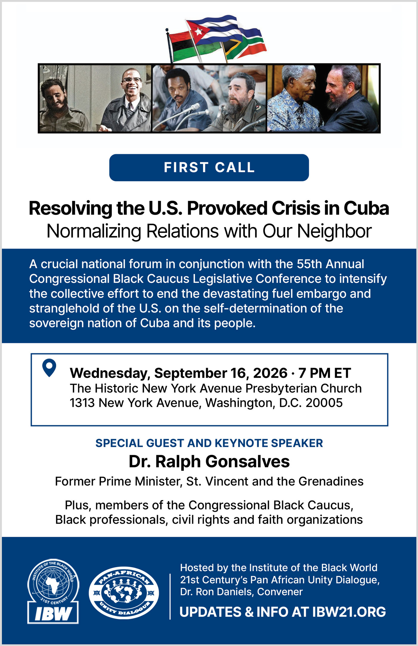 Cuba Forum First Call — Resolving the U.S. Provoked Crisis in Cuba, September 16, 2026, Washington, D.C.