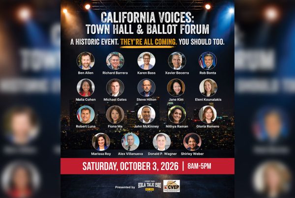 Flyer: KBLA Talk 1580 will convene public officials, candidates and civic leaders for the California Voices Town Hall & Ballot Forum on Saturday, October 3, 2026 at SEED LA School in Los Angeles.